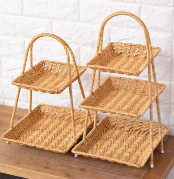 Guiweiyuan Multi-Layer Fruit Snack Candy Dried Fruit Storage Basket, Imitation Rattan Weave Dim Sum Pastry Bread Afternoon Tea Tray