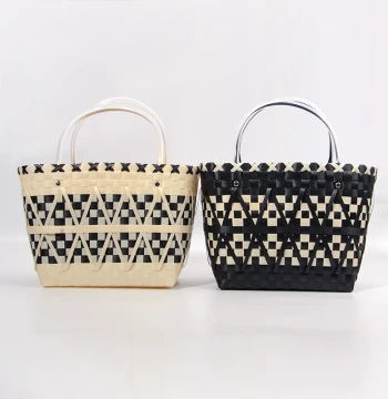 oakliving Pure Hand-Woven Vegetable Basket, Fashionable Shopping Handbag, Large Capacity Shopping Bag, Plastic Storage