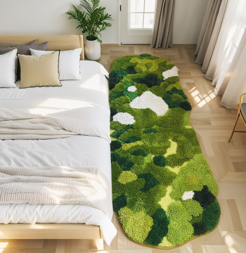 Forest Moss Carpet for Bedroom - Thickened Long Runner Rug for Bedside, Fresh Style Plush Foot Mat for Master Bedroom