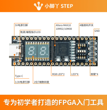 Altera MAX10 FPGA Development Board - Core Module with Integrated Programmer, Step Footprint for Education