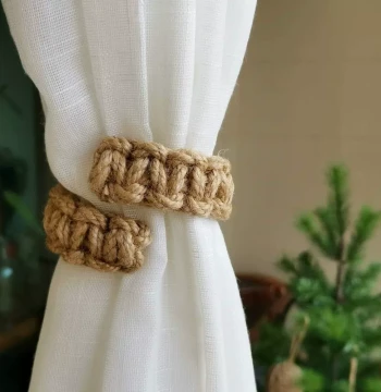 Hand-Woven Hemp Rope Curtain Tieback Living Room Buckle Ring Tie Decor Bundle Strap Decorative Accessory Cotton Rope Tie Hook