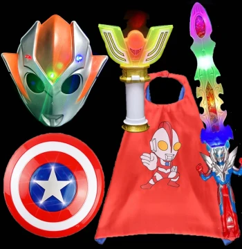Ge Qiao Ultraman Children's Mask, Cape, Glowing Sword, Role-Play Activity Props, Toys for Boys and Girls