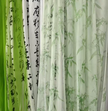 New Chinese Style Combo Set - Calligraphy Bamboo Forest Sheer Drapery for Outdoor Courtyard and National Style Background Decor