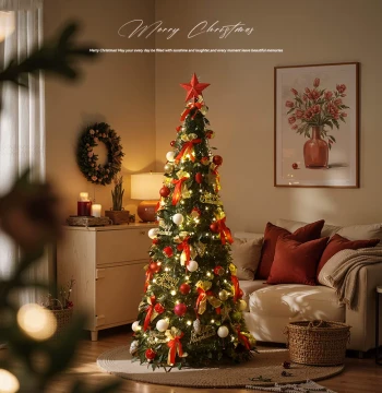 Mishi Foldable Christmas Tree Lighted Dense DIY Large Floor Standing Ornament for Home and Mall Christmas Decoration