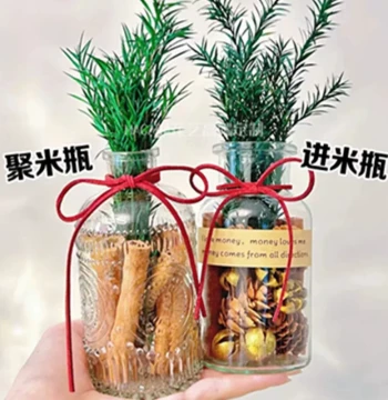 Cinnamon Wealth Vase: Narrow-Neck Wide-Belly Glass Aroma Diffuser for Bedside Decor, Lucky Feng Shui Ornament