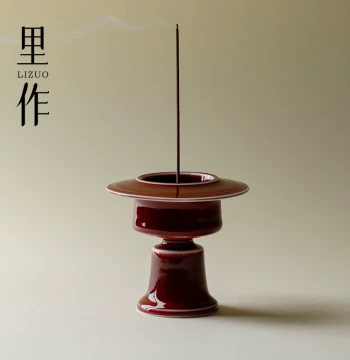 Lizu High-Temperature Kiln-Change Glaze Red Bean Line Incense Burner, Small Mini Household Agarwood Ceramic Indoor Censer