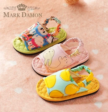 Kids 1-2-3 Years Old Home Pure Cotton Fabric Soft-Sole Silent Cartoon Cute Spring/Fall Indoor Floor Slippers