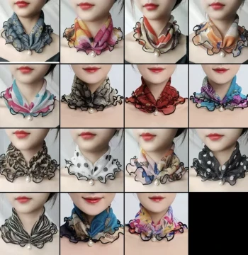 Pearl Pendant Mesh Neck Gaiter - Thin Sun Protection Pullover Scarf for Summer and Spring/Fall Decorative Fake Collar for Women