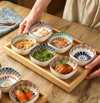 Sheli Bohemian Home Retro Ceramic Sauce Dishes, Hot Pot Dipping Bowls, Japanese Style Snack and Pickle Plates