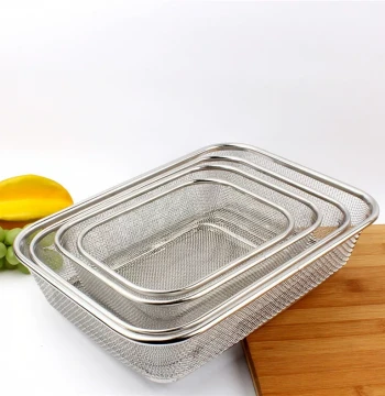 304 Stainless Steel Mesh Basket Rectangular Drainage Basket Vegetable Washer Fruit Basket Washing Basin Drainer