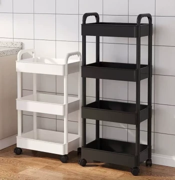 Small Rolling Cart Storage Rack, Mobile Floor-Standing Snack and Cosmetics Organizer, Multi-Layer Household Clear Warehouse Storage Shelf, Bedside Rack