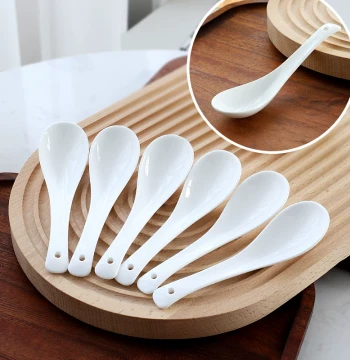 Pure White Ceramic Spoons for Home Use, Small Soup Spoons, Bone China Rice Spoons, Long-Handle Coffee Spoons