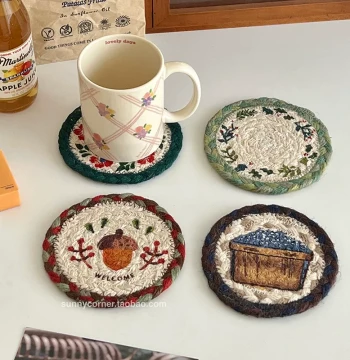 Vitality Corner Vintage Hand-Woven Jute Absorbent Coaster Heat Insulation Mat Table Anti-Scald Heat-Resistant Pad Bowl Mat