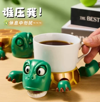 New Style Little Turtle Coaster: Press-to-Pop Eyes, Splayed Limbs, Non-Slip, Heat-Resistant, Creative and Funny Quirky Turtle Cup Mat