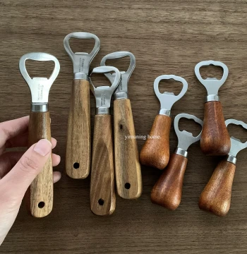 Yi Mu Ning Wooden Handle Bottle Opener, Portable Stainless Steel Beer Cap Lifter for Home, Restaurants, and Bars