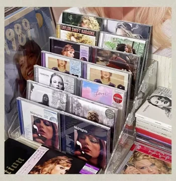 Transparent Acrylic CD Rack for Discs, Postcards, and Cassettes; Tiered Display Stand and Album Storage Box
