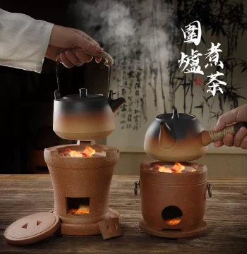 Chaozhou Pure Handmade Charcoal Stove Rustic Integrated Inner Chamber Kung Fu Tea Stove Retro Clay Charcoal Fire Stove for Boiling Water and Brewing Tea