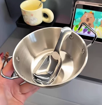 Super Cute Double-Ear Bowl + Kasabara Spoon Korean Rice Wine Stainless Steel Snack Bowl Salad Bowl