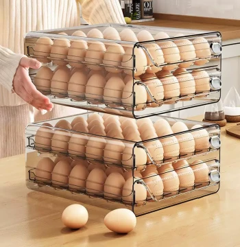 Egg Storage Box for Kitchen Refrigerator - Food-Grade Plastic Transparent Double-Layer Drawer Egg Tray