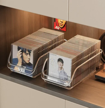 CD Storage Box, Vinyl Record & Cassette Tape Organizer, Desktop Acrylic Album Display Rack for Discs and Collections