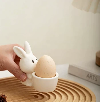 Ceramic Animal Rabbit Egg Holder, Cute Egg Cup, Tall Egg Stand Rack for Household Breakfast