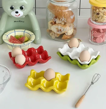 Muni Instagram-Style High-Aesthetic Ceramic Egg Holder: 6-Grid Tray for Kitchen Storage, Vlog Props, and Photography