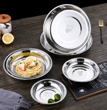 304 Stainless Steel Plate: Household Round Dish, Dipping Saucer, Thickened Canteen Tray, Steaming Plate, Fruit Platter, BBQ Plate