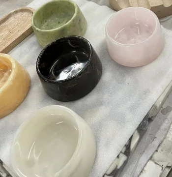 Jimin Marble and Jade Pet Food Bowl for Cats and Dogs, Home Living Room Decorative Ornament, Jewelry Storage Box, and Ashtray