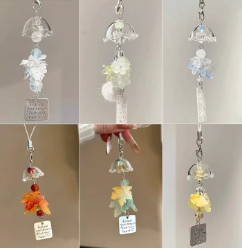 INS Style Jasmine, Maple Leaf, and Ginkgo Wind Chime Charms - Phone Case, Bag, Camera, and Keychain Accessories for Girls