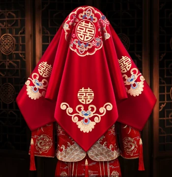 Red Veil for Bride, Premium Wedding Headpiece for 2026 Xiuhe Style, Complete Wedding Ceremony Supplies