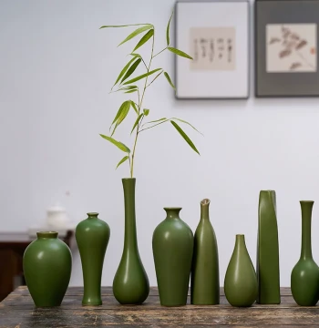 Vintage Ceramic Small Vase Zen Ru Kiln Green Glaze Hydroponic Flower Holder Tea Table Desktop Decor for Dried Flowers