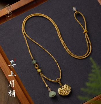 Handmade Eight Treasures Compass Braided Cord for Lock Pendant Necklace Gold Lock Lanyard