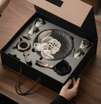 Yunhua Tang Wabi-Sabi Style Luxury Kung Fu Tea Set, Home Use Handcrafted Powder-Glazed Teapot and Cups, Gift Box