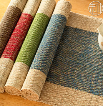 Color-Block Table Runner, Pastoral Style, Fully Handmade Ramie Summer Fabric, Thick Tea Mat, Custom Dining and Tea Table Decorative Cloth