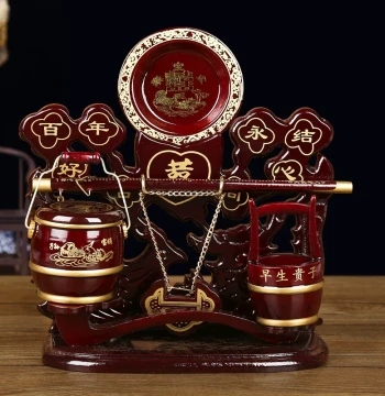 Zisun Tong Ornament for Weddings - Traditional Dowry Gift, Red Wood Celebration Decor for Newlyweds and Wedding Ceremonies