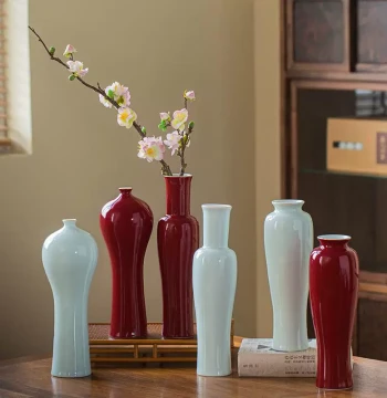 Jingdezhen Song-Dynasty Style Ceramic Vase, New Chinese Style Decor, Retro Scholar Flower Arrangement, Handcrafted Flower Vessel for Tea Table and Desktop