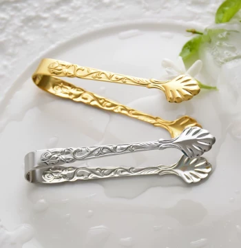 Embossed Rose Pastry Tongs Coffee Sugar Cube Snack Tongs Ice Cube Tongs Small Towel Tongs 304 Stainless Steel Sugar Tongs