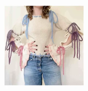 streetwear pullover s decor bow with tops loose long neck