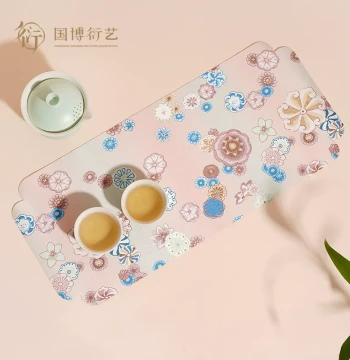 National Museum of China 'Splendid Blossoms' Tea Mat, Creative Practical Tea Ceremony Decor, Exquisite Waterproof Gift