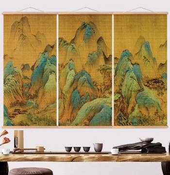 Hanging Bamboo Curtain Tea Mat Chinese Retro Calligraphy Art Study Decor Tea Room Entryway Landscape