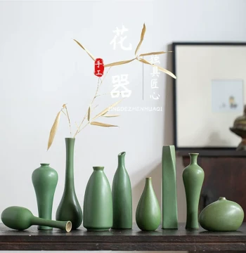 Vintage Ceramic Small Vase - Ru Kiln Green Glaze Zen Style for Hydroponics, Tea Table, and Dried Flower Decor