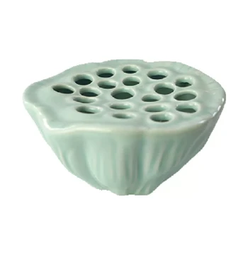 Ceramic Lotus Seed Pod Vase, Zen Chinese and Japanese Ikebana Decor, Small Desktop Flower Plate