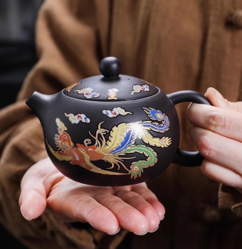Vintage Color-Changing Purple Clay Teapot with Dragon and Phoenix Motif - Handmade Xishi Pot for Home Kung Fu Tea