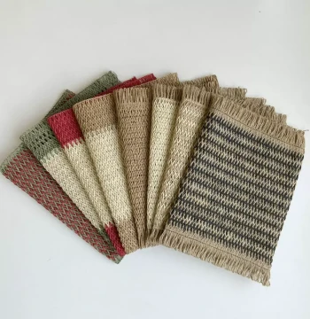 Ins-Style Vintage Paper Rope Woven Placemat, Color-Block Tea Mat, Christmas Decorative Pad, Medieval Paper and Jute Blend Heat Insulator