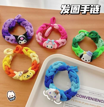 Cinnamoroll Woven Couple Bracelet Handmade DIY Hair Tie Dual-Use Cute Colorful Elastic Braided Beaded String Hair Ring