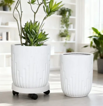 Large White Ceramic Planter, Minimalist Design for Living Room Floor Plants like Orchids, Snake Plants, and Bird of Paradise with Tray