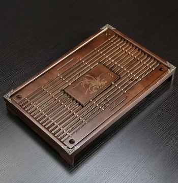Kung Fu Tea Tray with Water Catcher, Home Use Small Drawer-Style Wooden Tea Utensil Tray, Solid Wood Drainage and Storage Tea Station