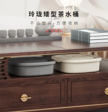 Tea Water Bucket - Waste Water Container with Tea-Water Separation, Small Tea Tray Drainage Bin, Flat Connection Pail, Low Profile Tea Residue Bucket