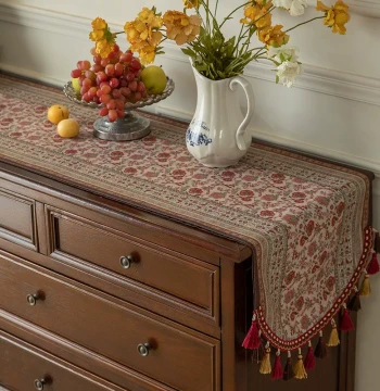 Vintage Premium Fabric Table Runner with Tassels for Living Room and Tea Table Ambiance