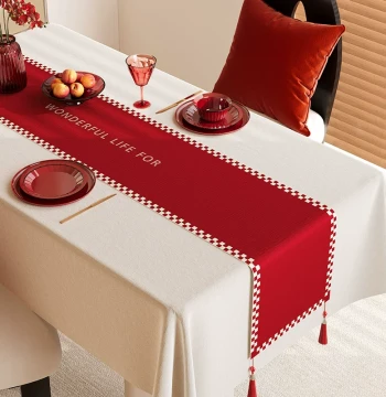 New Year Red Festive Table Runner, Simple Modern Style for Coffee Table and Dining Table Center Decoration, Long Strip Tea Mat